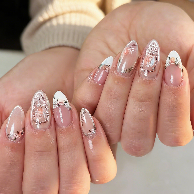 Elegantes florales Press-On-Nagelkunst-Set Brehn