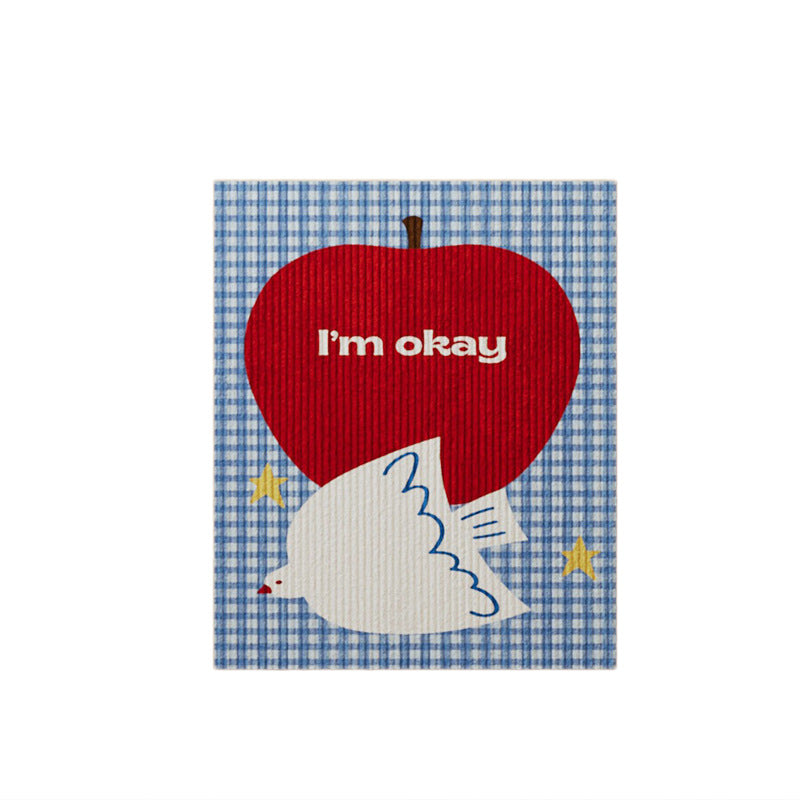 Decorative Cotton-Linen Wall Tapestry Panel with Printed Dove and Cherry Illustration