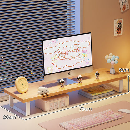 Erhöhter Monitorständer mit Holz-Optik-Oberfläche, Metallrahmen und Unterregal-Stauraum