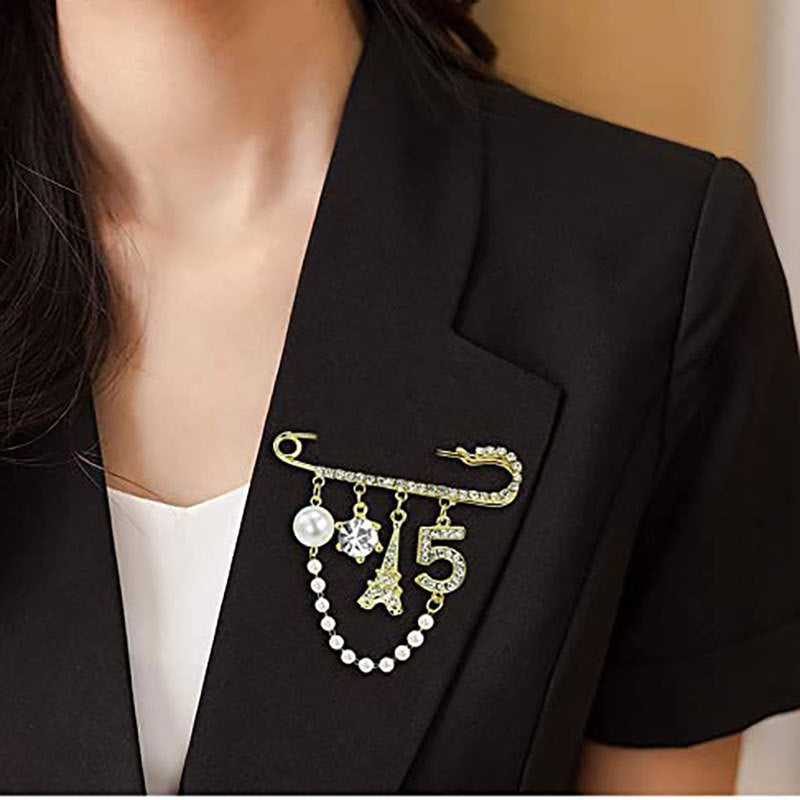 Elegante Brosche mit Perlen und Strass Brehn