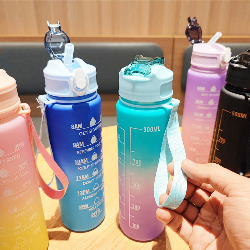 Damen Motivierende Wasserflasche mit integrierten Zeitmarkierungen Brehn