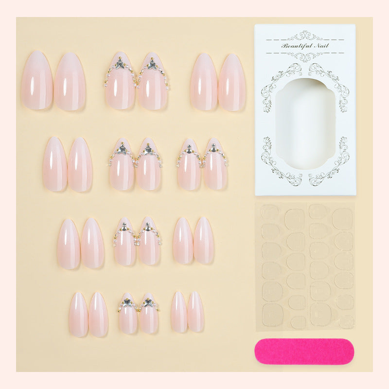 Premium Dekorative Druck-On-Nagel-Set mit Edelsteindetails Brehn