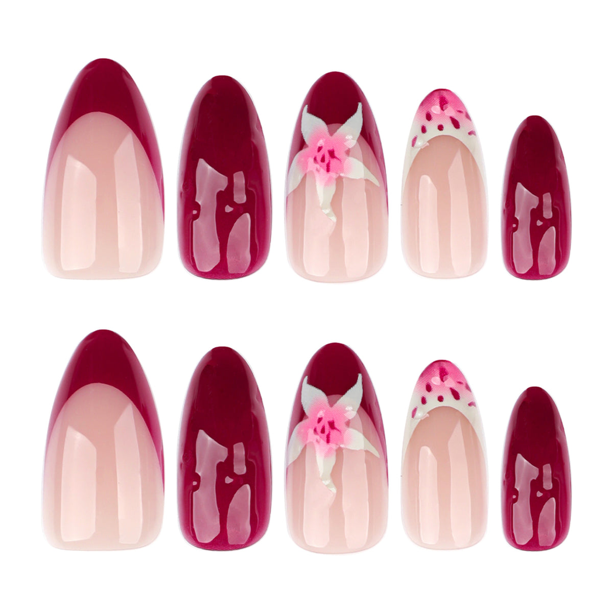 Kunstvolle Nagelkunst mit floralen Akzenten und glänzendem Finish Brehn