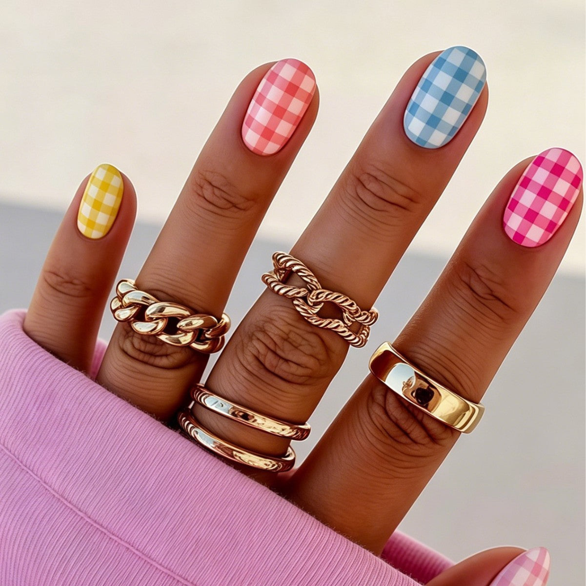 Chic Gingham-Muster Nagelkunst-Wraps Brehn