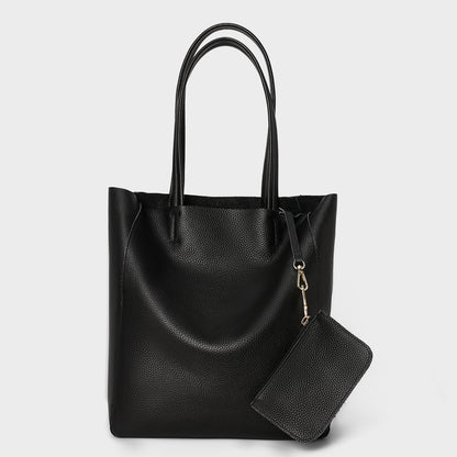 Minimalistische Offene-Tops Hohe Genarbte Leder Tote mit Abnehmbarer Tasche