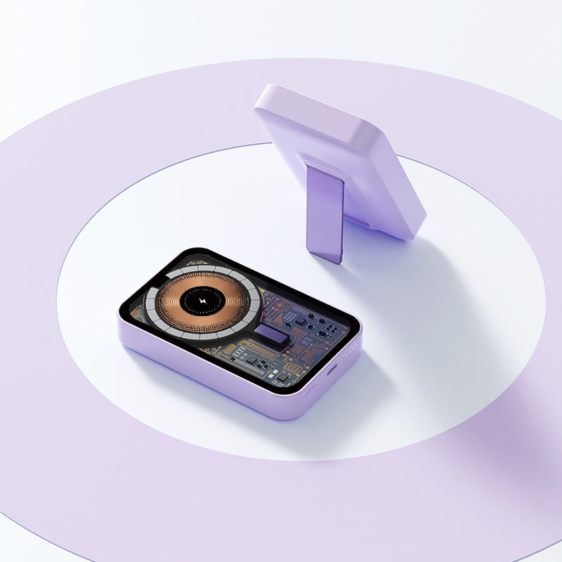 Tragbare Powerbank mit innovativer kabelloser Ladefunktion und integriertem Standfuß Brehn