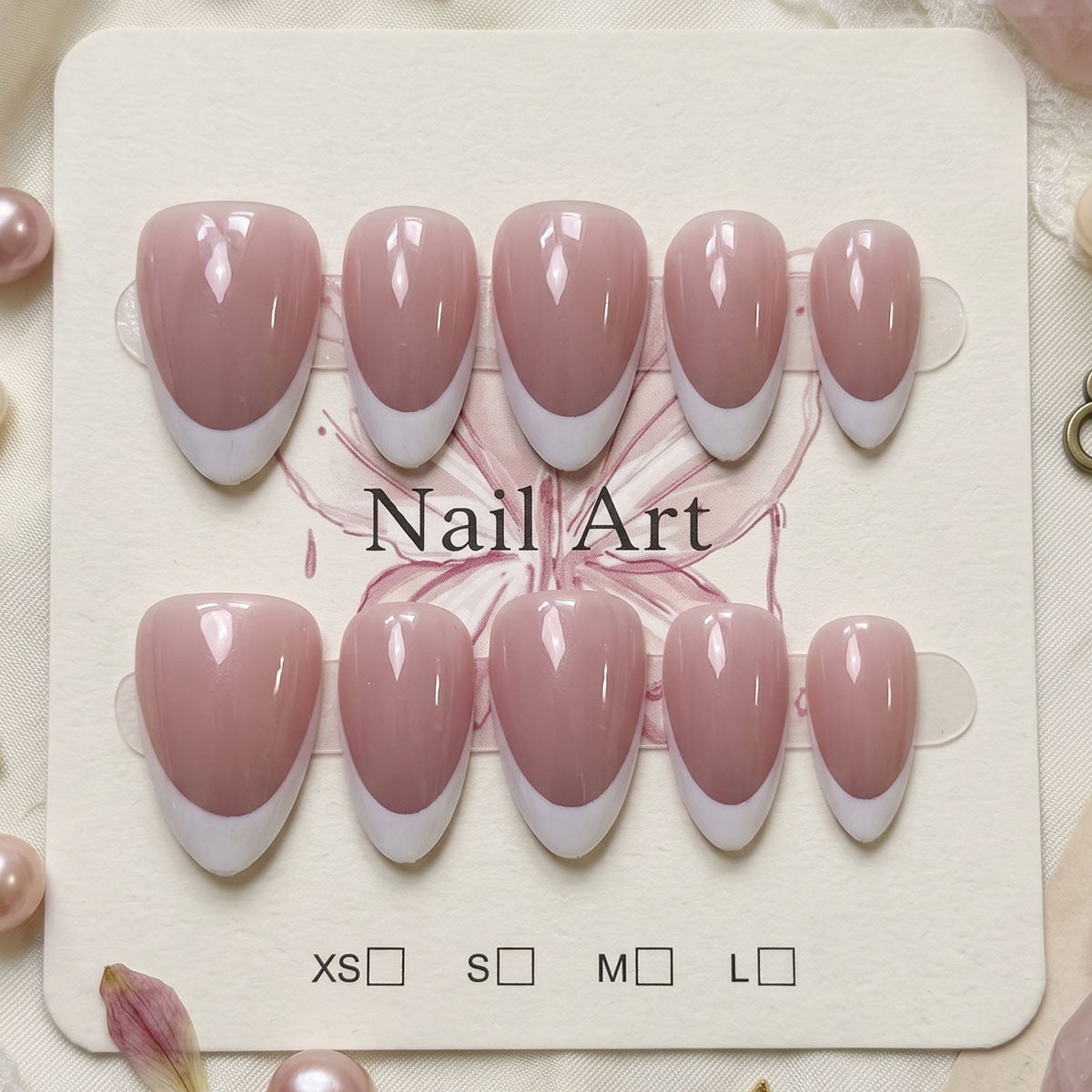 Elegante French Tip Druck-Nägel 1790732149