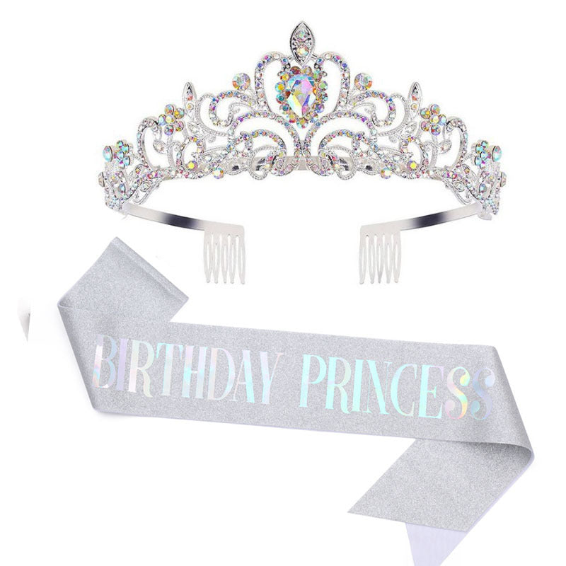 Damen Glitzernde Prinzessinnenkrone mit Birthday Princess Schärpe Brehn
