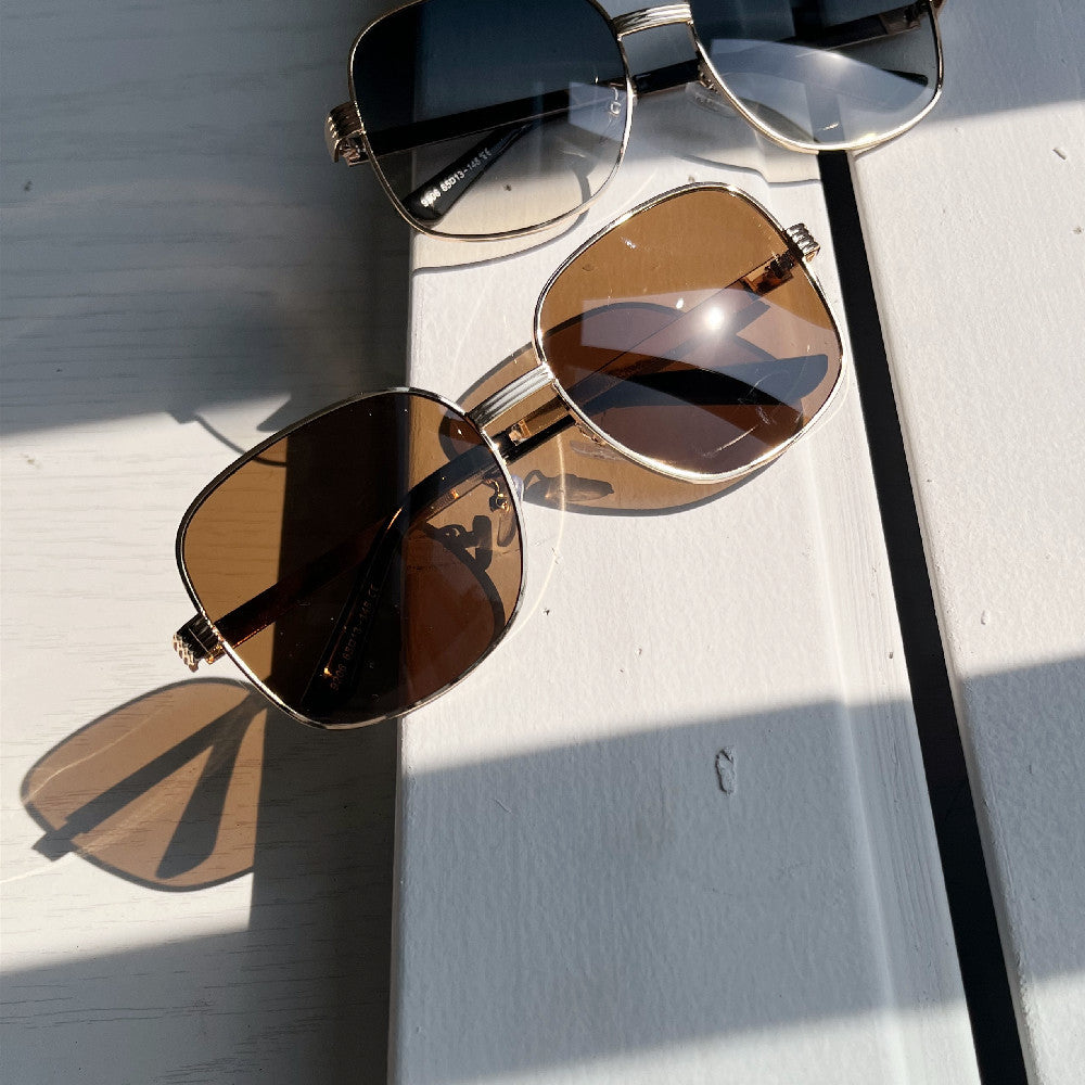 Damen modische kantige Sonnenbrille mit luxuriösem goldenen Rahmen Brehn