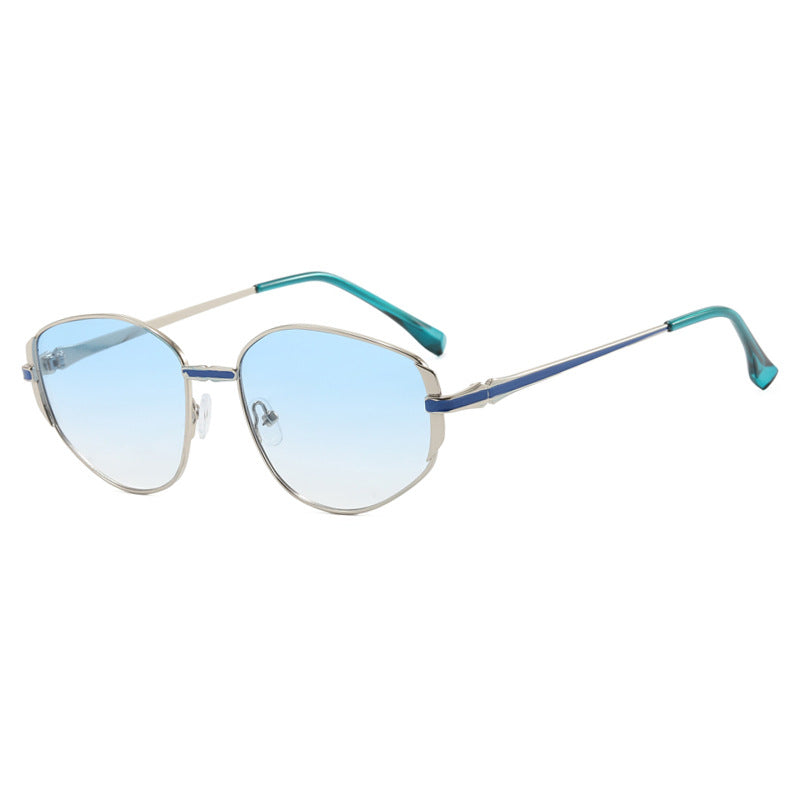Damen moderne geometrische Sonnenbrille mit stilvollem Metallrahmen Brehn