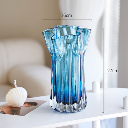 Mouth-blown gerippte Blütenrand dekorative Glas Tischvase Brehn