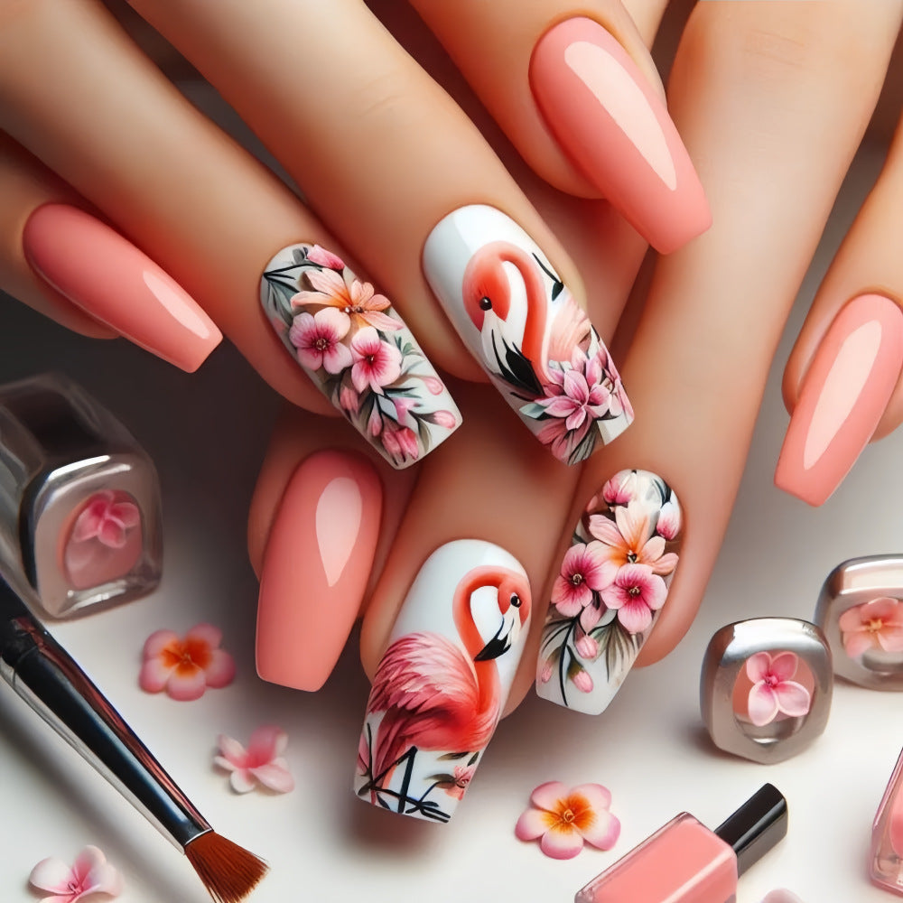 Nail Art Set mit farbenfrohen Flamingo- und Blütenmotiven Brehn