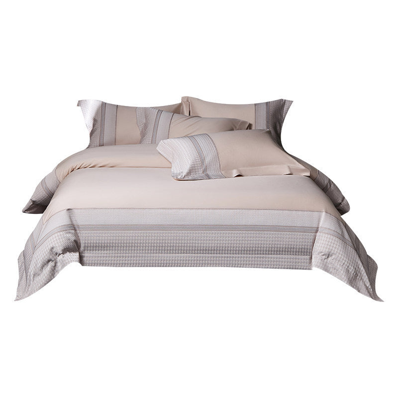 Luxuriöses Baumwoll-Satin Bettwäsche-Set mit Hahnentrittmuster-Jacquardbordüre