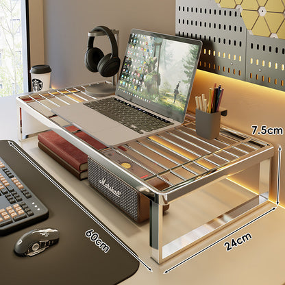 Belüftetes Metallgitter Laptop- und Monitorständer mit unterem Stauraumregal