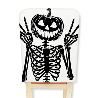 Elastischer Stuhlrückenbezug mit Halloween-Skelettmuster und hochelastischem Jersey-Stoff