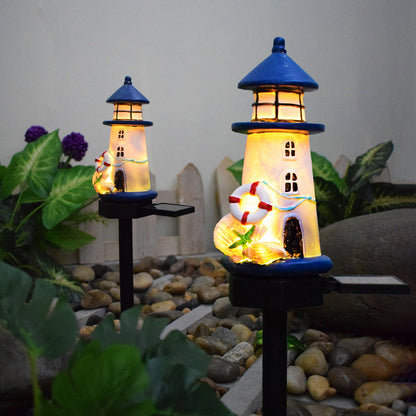 Solarbetriebene Küstenlaterne Gartensteckerlicht mit warmem LED-Harzlaterne und Dämmerungs-zu-Dawn-Sensor Brehn