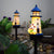 Resin-Leuchtturm-LED-Gartenstecklampe mit integriertem Solarpanel und Rettungsring- Ornament Brehn