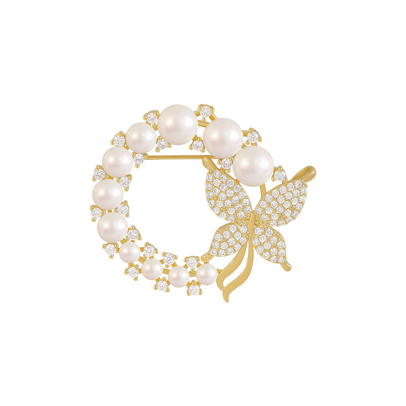Exquisite Perlen und Strass Brosche Brehn