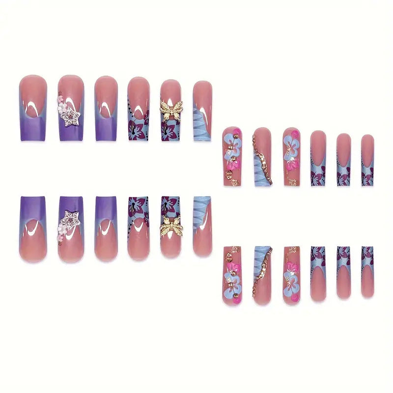Künstlerisches, floral-verziertes Press-On-Nagelset Brehn