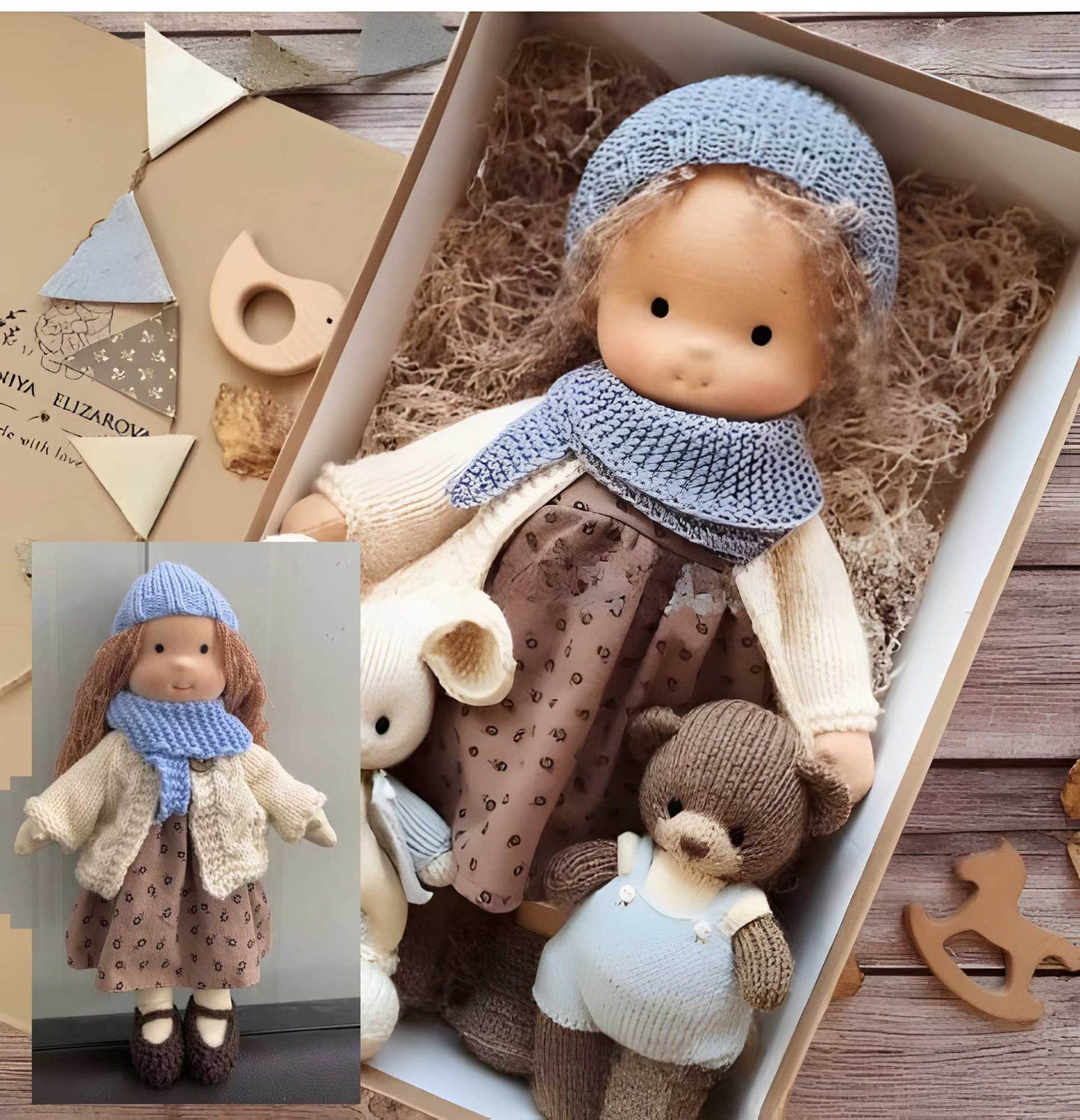 Brehn | Handgefertigte Waldorf-Puppe „Poppi“ | 35cm | Bio-Baumwolle & Hypoallergene Textilien | Pädagogisch wertvolles Spielzeug | Haptische Sensorikförderung