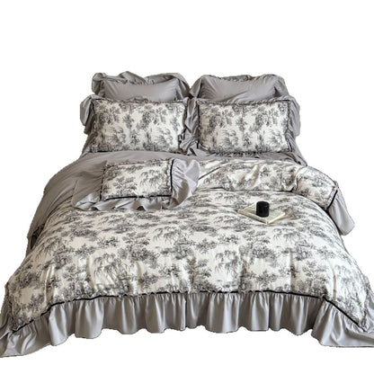 Bettwäsche-Set mit Rüschen und Toile-Motiv