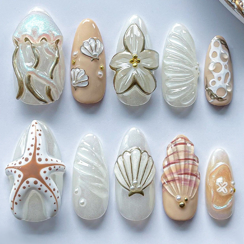 Künstlerisches Küstenthemen-Press-On-Nagelset Brehn