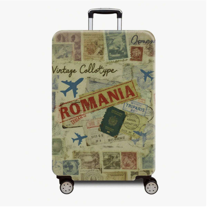 Unisex nan robuster Hartschalen-Trolley mit nostalgischem Eisenbahn-Collage-Print, rundum drehbaren Leichtlaufrollen und versenkbarem Teleskopgriff Brehn