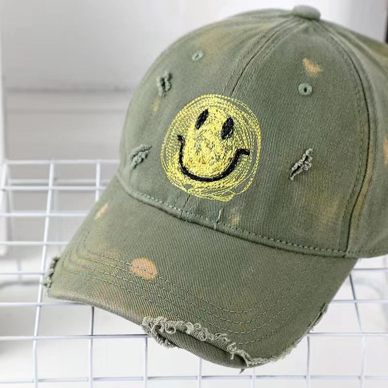 Damen Distressed Smiley Face Baseball Cap Brehn