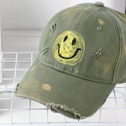 Damen Distressed Smiley Face Baseball Cap Brehn