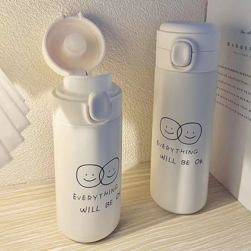 Damen Isoliertrinkflasche mit innovativem Sicherheitsverschluss und fröhlichem Motiv Brehn