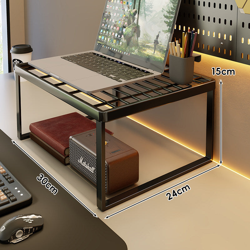 Belüftetes Metallgitter Laptop- und Monitorständer mit unterem Stauraumregal