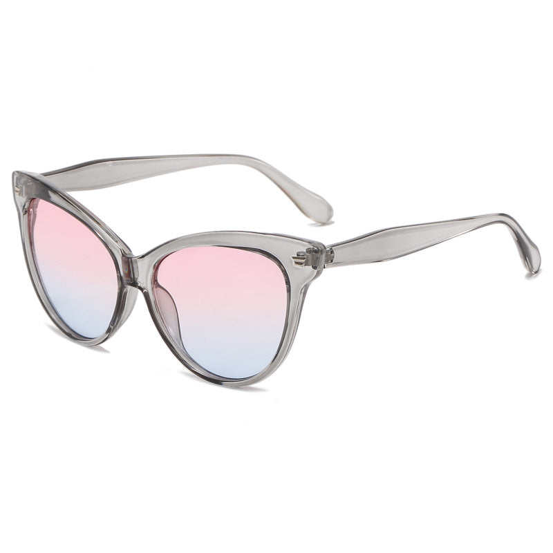 Damen modische Cat-Eye Sonnenbrille mit transparentem Rahmen und blauen Gläsern Brehn