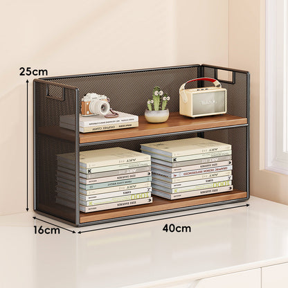 Perforiertes Metall Zwei-Ebenen Schreibtisch-Organizer-Regal mit integrierten Tragegriffen