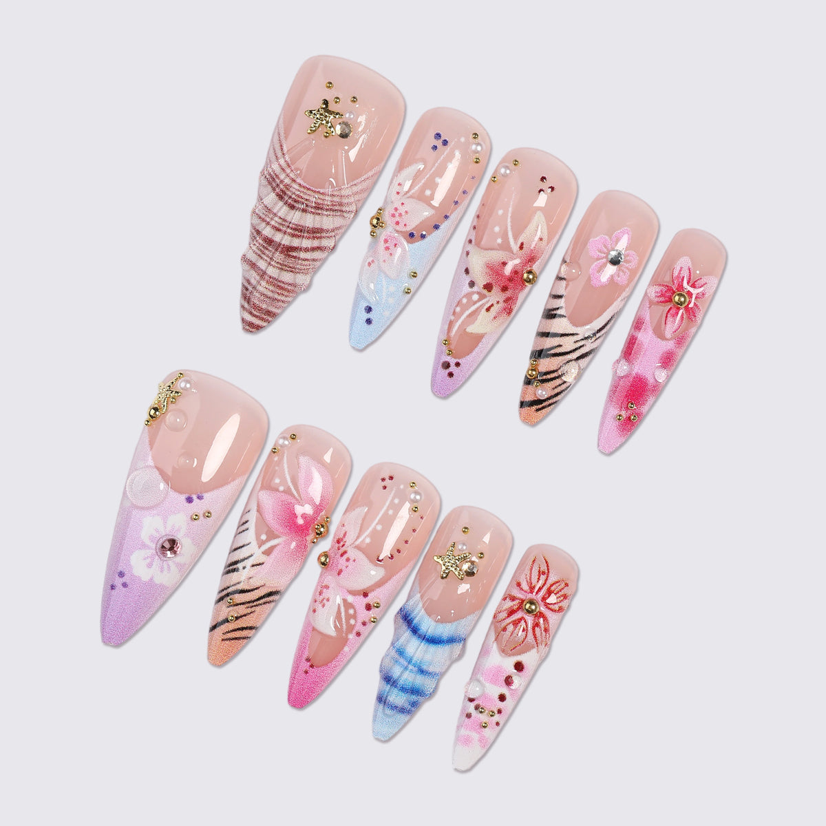 Kunstnagelset mit floralen und kreativen Designs Brehn