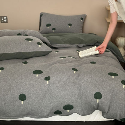 Gemütliche Flanell-Bettwäsche-Garnitur mit minimalistischem Baummotiv und Wendefunktion