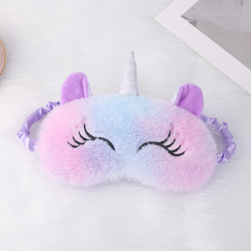 Damen nan kuschelige Einhorn-Schlafmaske mit gestickten Wimpern, weichem Plüsch und elastischem Rüschenband Brehn