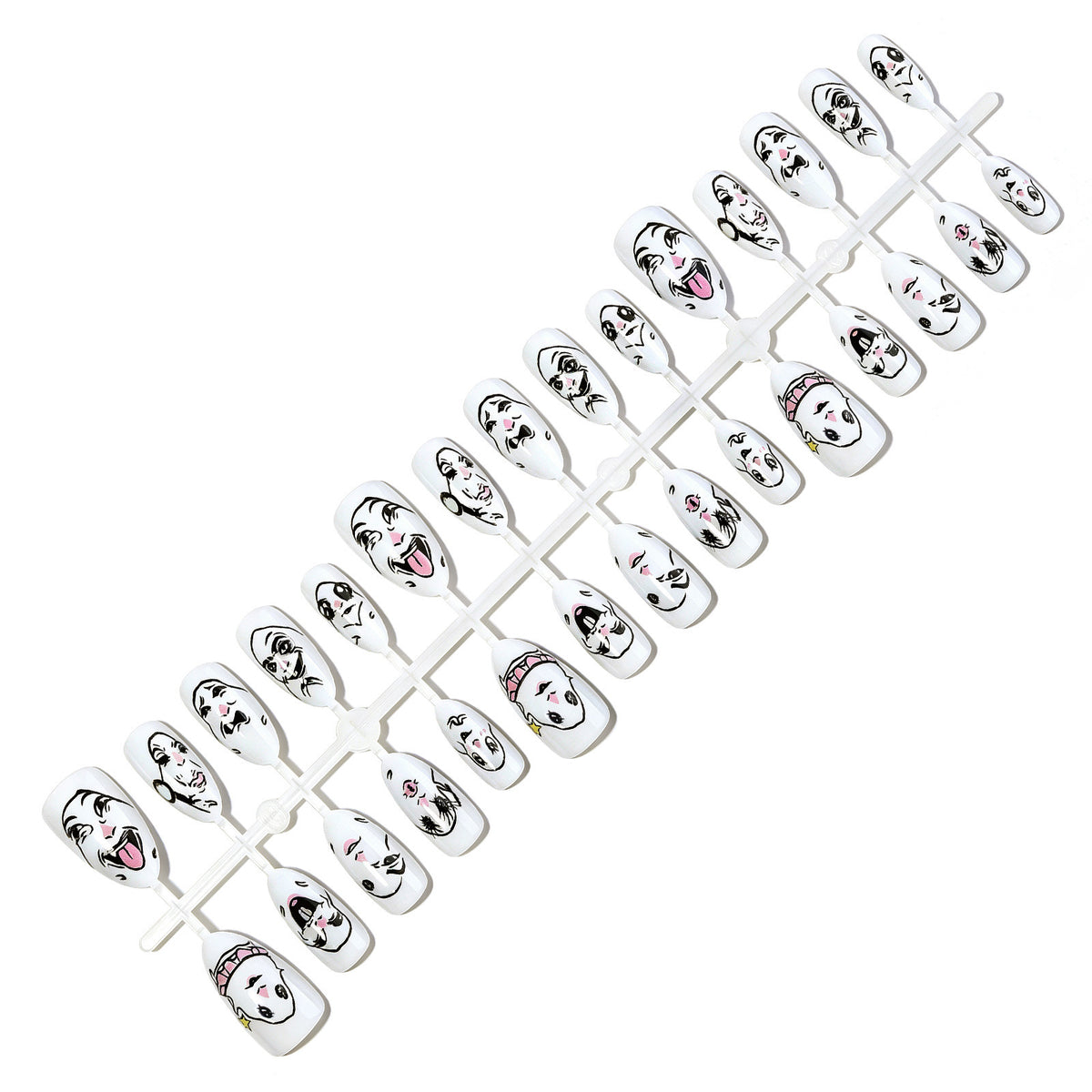 Kreatives Kunstnagelset mit Gesichtsmotiven Brehn