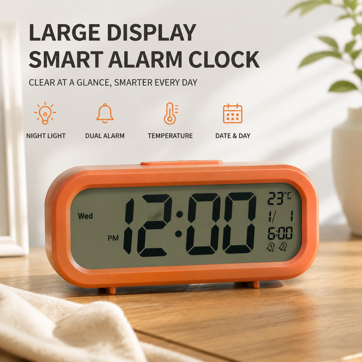 Digitaler Tischwecker mit Temperatursensor und Großem Led-Display Brehn