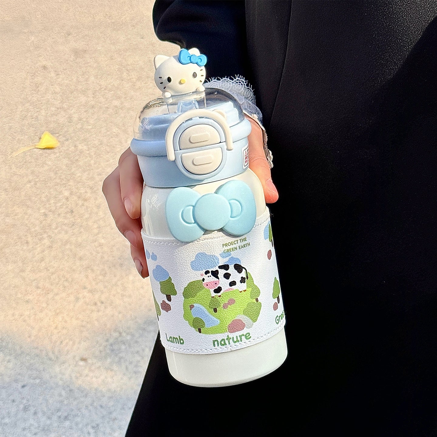 Damen kreative Trinkflasche mit interaktivem Deckel und süßem Motiv Brehn