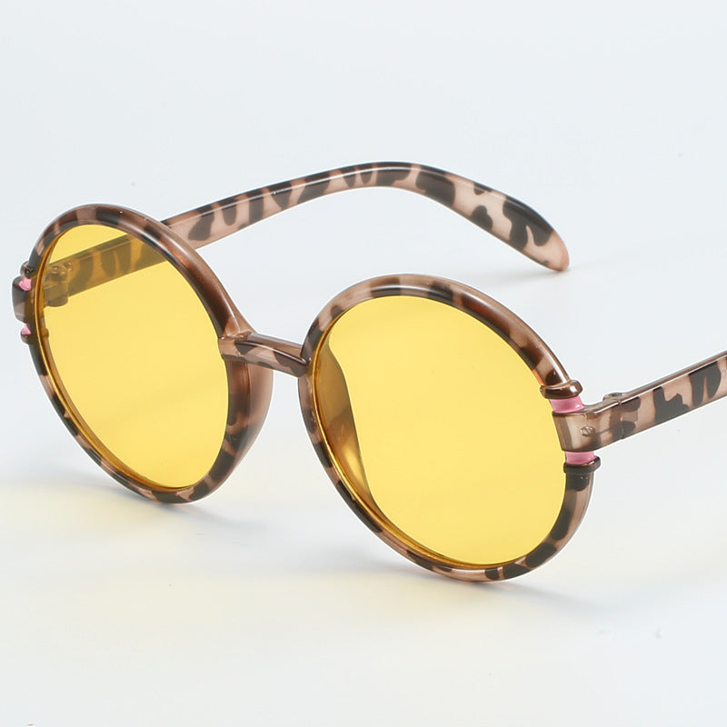 Damen runde Sonnenbrille im trendigen Leopardenmuster mit UV-Schutz Brehn
