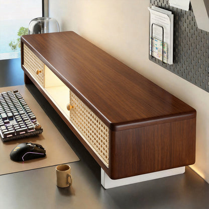 Massivholz-Monitorständer und Schreibtischorganizer mit zweistufigem Regal und Kabelmanagement