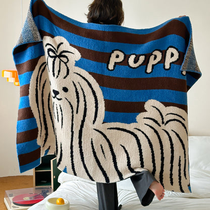 Übergroße Chenille Jacquard-Decke mit cartoonhaftem Welpenmotiv