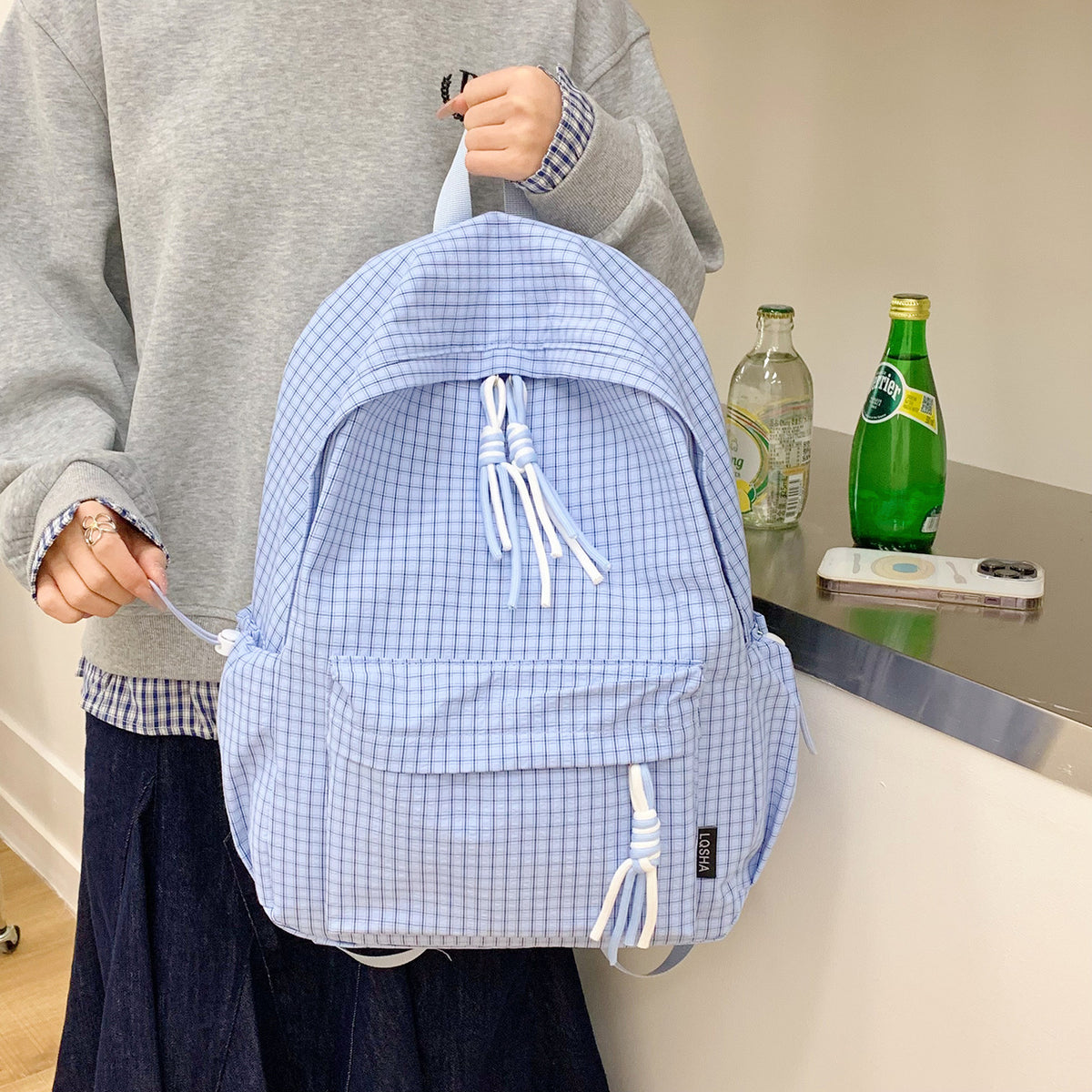 Leichtgewicht Gittermuster Kordelzug Rucksack Brehn