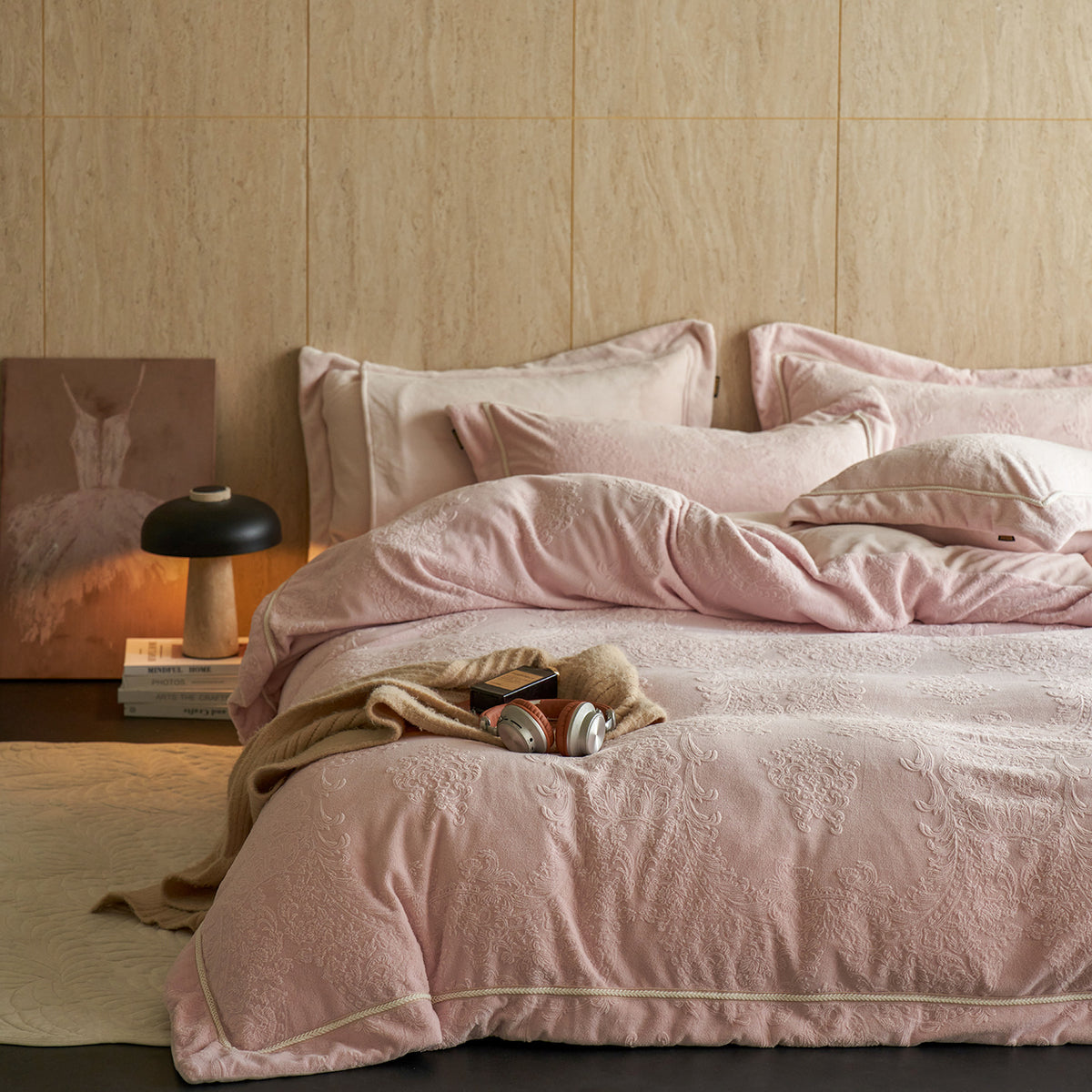 Geprägtes Baumwoll-Jacquard Bettwäsche-Set mit feiner Kordelpaspel