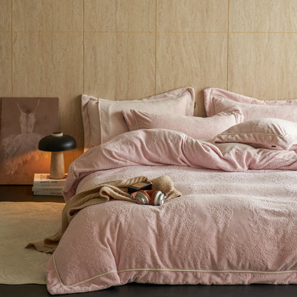 Geprägtes Baumwoll-Jacquard Bettwäsche-Set mit feiner Kordelpaspel