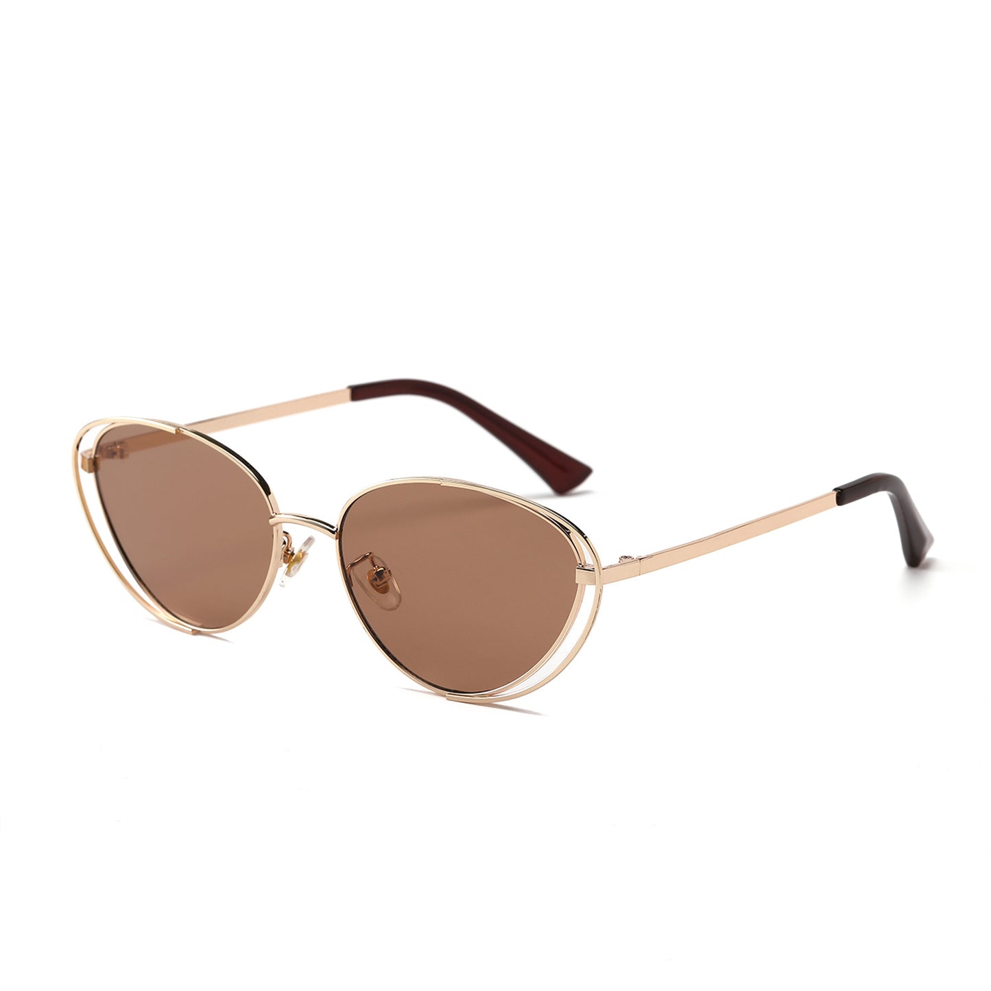 Damen geometrische Sonnenbrille mit rotem Glas und elegantem Metallrahmen Brehn
