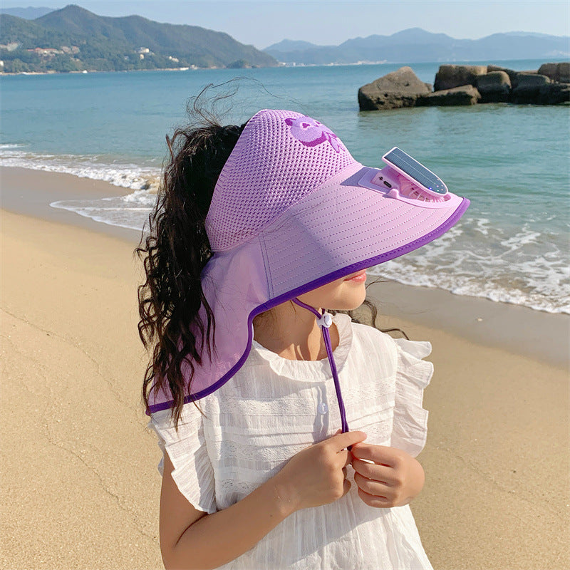 Sonnenhut mit solar Mini Ventilator, UV-Schutz und breitem Nackenschutz Brehn