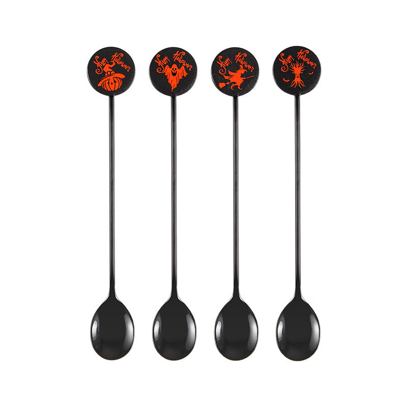 Langer Bar‑Löffel Cocktail‑Rührlöffel aus Edelstahl mit Halloween‑Geistmotiv
