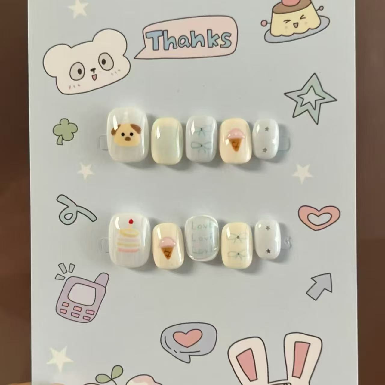Künstlerisches katzenmotiviertes Press-On-Nagelkunstset Brehn