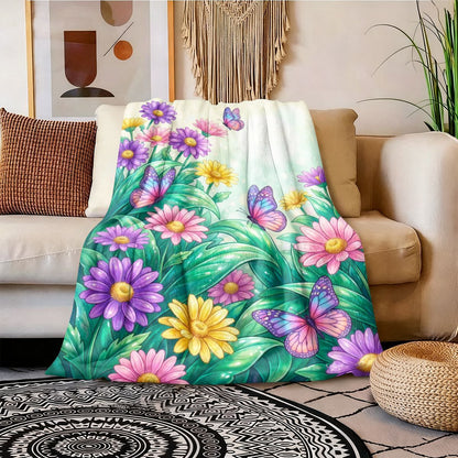 Lebhaftes Blumenmuster-Wurfdecke